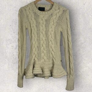 Ottod'Ame Cable Knit Ruffle Sweater Beige Neutral Size 8‎ Alpaca Wool Pullover